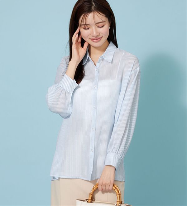 BELLUNA（ベルーナ）の「シアーストライプ素材ベーシックシャツ（シャツ）」｜詳細画像