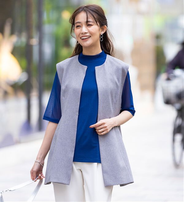 BELLUNA（ベルーナ）の「【５分袖】チュール切替上品インナー（カットソー）」｜詳細画像