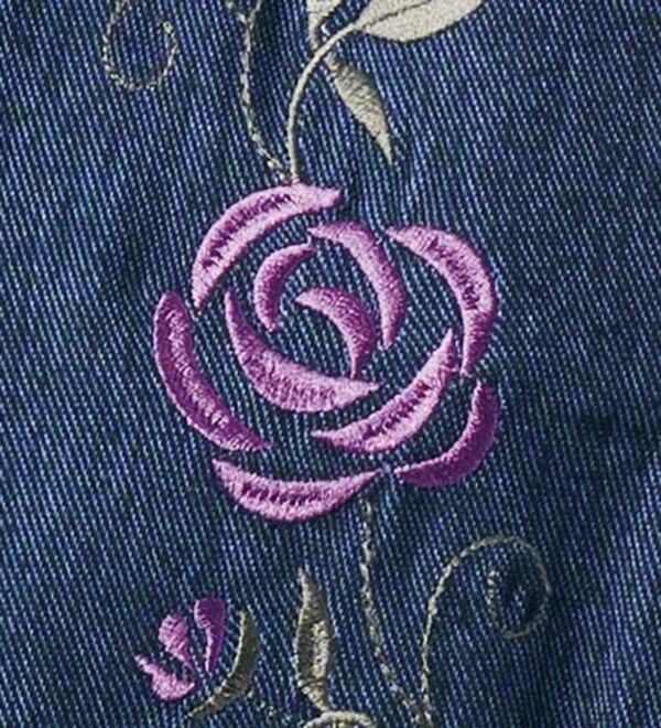 「刺繍デニム調ストレッチパンツ（テーパードパンツ）」｜詳細画像