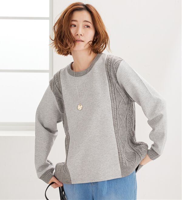BELLUNA（ベルーナ）の「ケーブル柄ニット切替プルオーバー（カットソー）」｜詳細画像