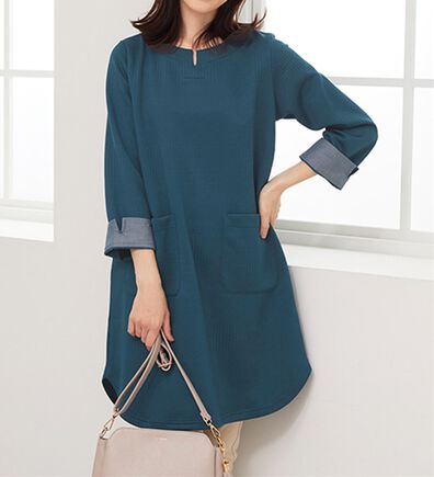 BELLUNA（ベルーナ）の「ポケット付ボーダージャカードワンピース（その他ワンピース）」