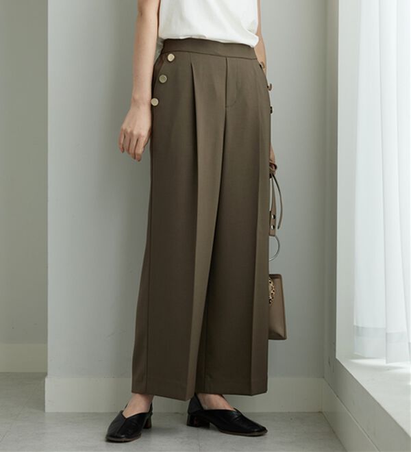 BELLUNA（ベルーナ）の「【ヨコストレッチ/UVカット/イージーケア】メランジストレッチ素材ワイドパンツ（ワイドパンツ・ガウチョ）」｜詳細画像