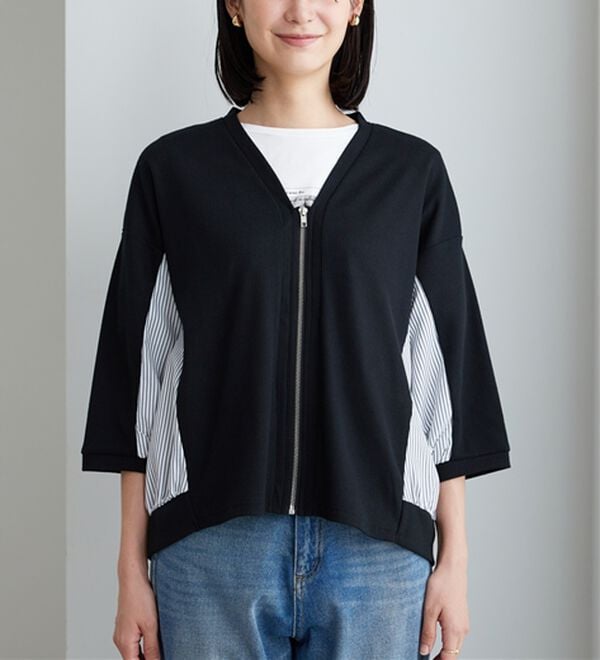 BELLUNA（ベルーナ）の「ストライプ切替ジッパーカーディガン（その他カーディガン）」｜詳細画像
