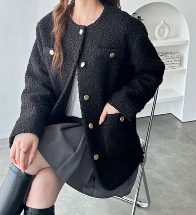 ノーカラージャケットレディースファッション(ブラック)通販