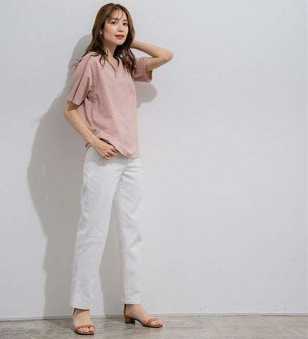 Pierrot（ピエロ）の「【選べるネック】シルケットコットンＴシャツ（Tシャツ）」｜詳細画像