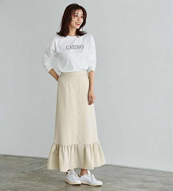 Pierrot（ピエロ）の「【選べる丈】フロントボタンヘムギャザースカート（ロングスカート）」｜詳細画像