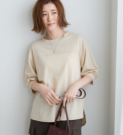 BELLUNA（ベルーナ）の「配色ステッチデザインプルオーバー（カットソー）」