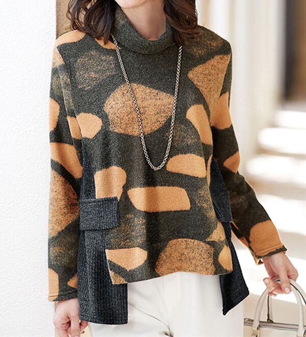 BELLUNA（ベルーナ）の「起毛素材プリントリブ切替プルオーバー（カットソー）」｜詳細画像