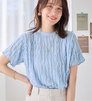 Viola e Viola（ヴィオラ エ ヴィオラ）の「フリルシアー素材ゆるトップス（ブラウス）」｜ブルー