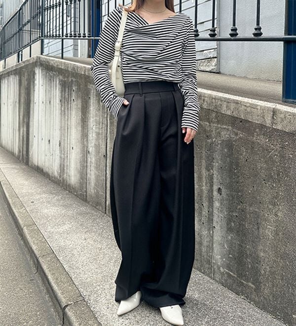 RANAN（ラナン）の「【春色追加】上品ドレープリブロングＴシャツ（カットソー）」｜詳細画像