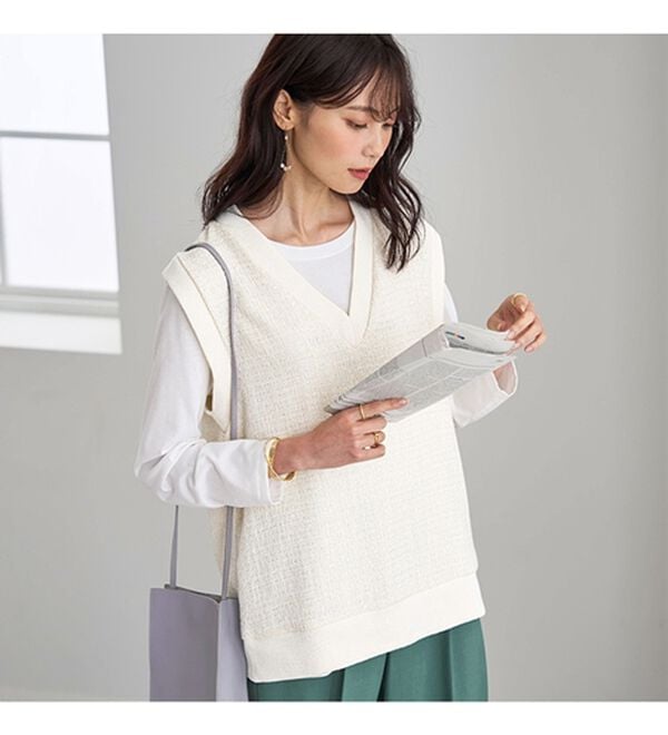 BELLUNA（ベルーナ）の「ツイード調素材Ｖネックデザインベスト（ベスト）」｜詳細画像