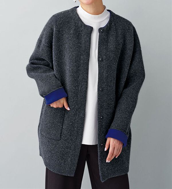 BELLUNA（ベルーナ）の「フォックス入り配色ニットコーディガン（その他ジャケット）」｜グレー系