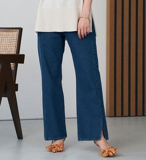 RANAN（ラナン）の「ワイドストレート裾スリットデニム（フルレングスパンツ）」｜インディゴ