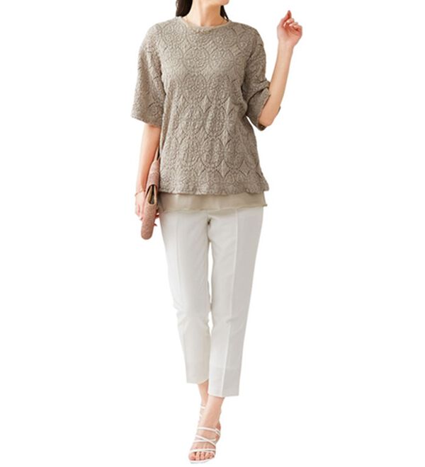 LAVIENNE（ラヴィエンヌ）の「【２色組】のび～るレースの技ありＴシャツ（カットソー）」｜詳細画像