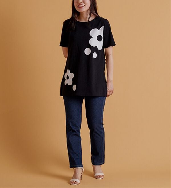 BELLUNA（ベルーナ）の「ひんやリッチコットン大人のプリントロング丈Ｔシャツ（カットソー）」｜詳細画像