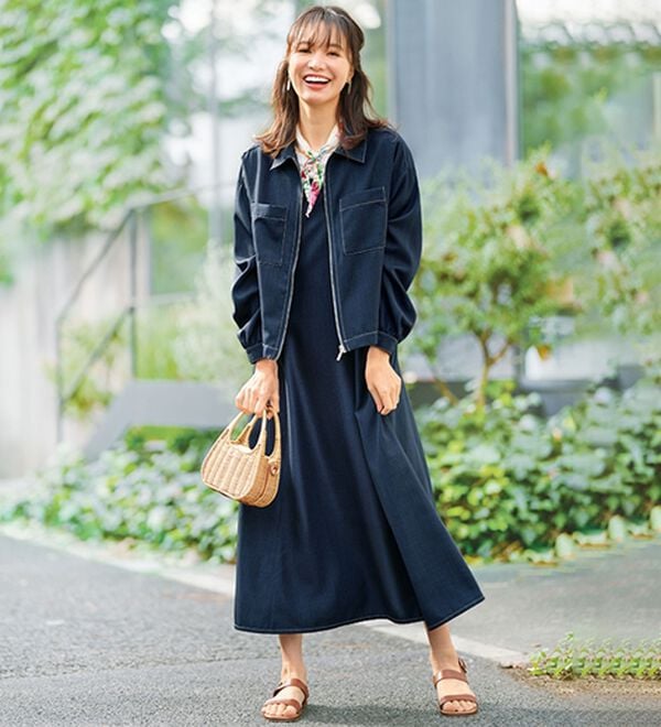 BELLUNA（ベルーナ）の「麻調ジャケット&times;キャミワンピアンサンブル（その他ワンピース）」｜ネイビー