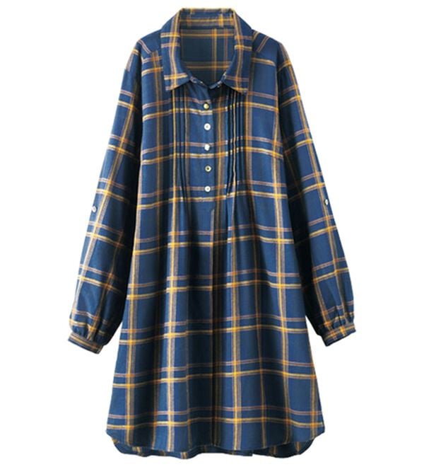 BELLUNA（ベルーナ）の「多ボタン使いチェック柄シャツチュニック（チュニック）」｜詳細画像