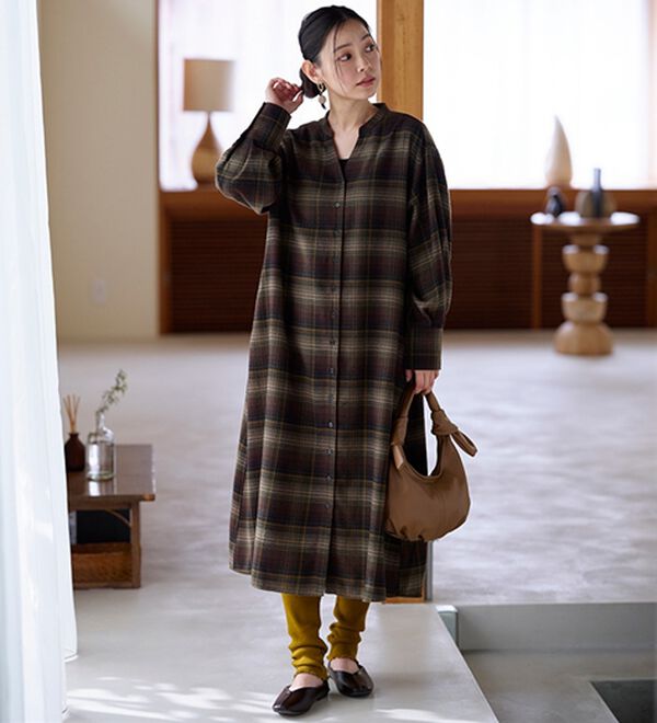 BELLUNA（ベルーナ）の「ウール調素材チェック柄ゆったりワンピース（その他ワンピース）」｜詳細画像
