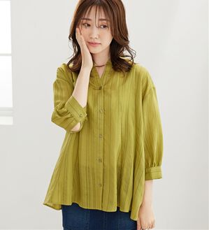 BELLUNA（ベルーナ）の「ドビー素材タック入りシャツチュニック（チュニック）」｜ライムグリーン