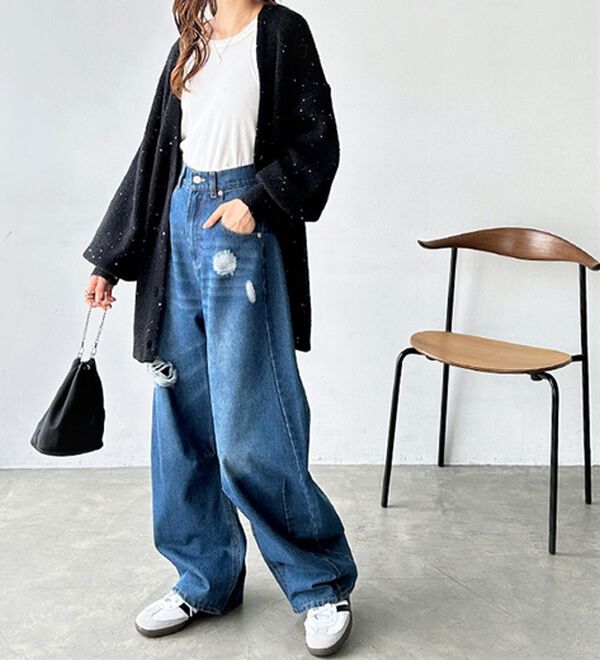 GeeRA（ジーラ）の「ダメージカーブデニムパンツ（フルレングスパンツ）」｜詳細画像