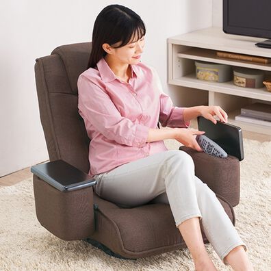 「木肘収納付リクライニング回転座椅子（座椅子）」