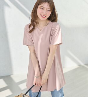 alotta（アロッタ）の「【接触冷感】さらっと快適！高見えフレアーロングチュニックＴシャツ（チュニック）」｜ピンク