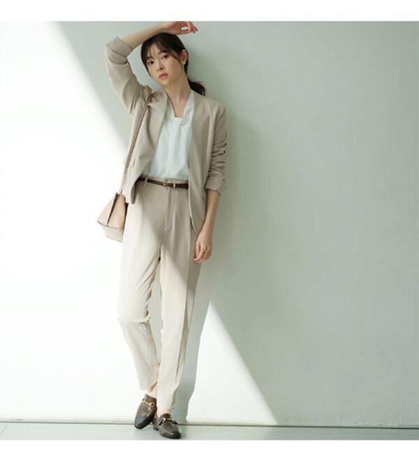 GeeRA（ジーラ）の「【ジャケット+パンツ】洗濯機で洗えるのびのび！ストレッチカットソーセットアップスーツ（パンツスーツ）」｜詳細画像