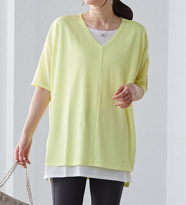 RANAN（ラナン）の「レイヤード風ニットソー半袖チュニック（チュニック）」｜詳細画像