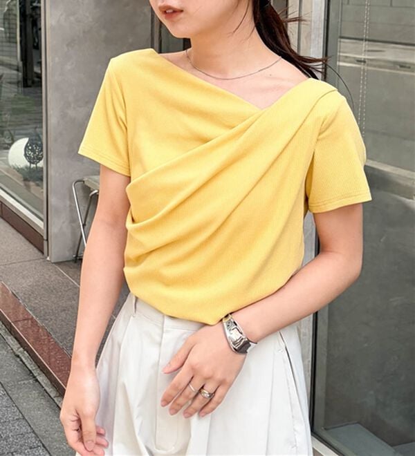 RANAN（ラナン）の「【新色追加】ひんやり上品ドレープリブTシャツ（カットソー）」｜詳細画像