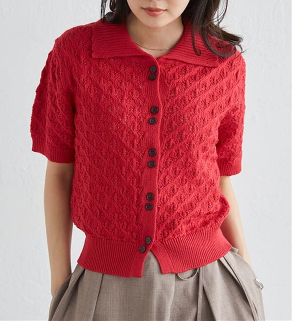 RANAN（ラナン）の「透かし柄サマーニットポロカーデ（ニット・セーター）」｜詳細画像