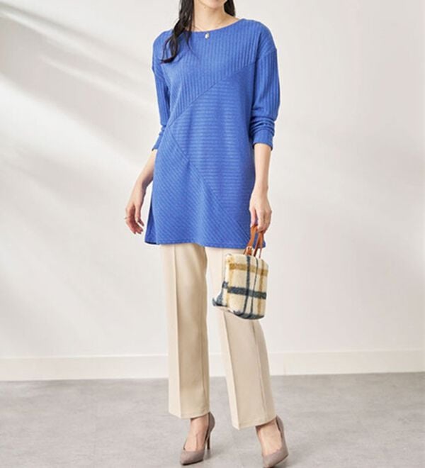 BELLUNA（ベルーナ）の「杢調テレコ素材切替デザインチュニック（チュニック）」｜詳細画像