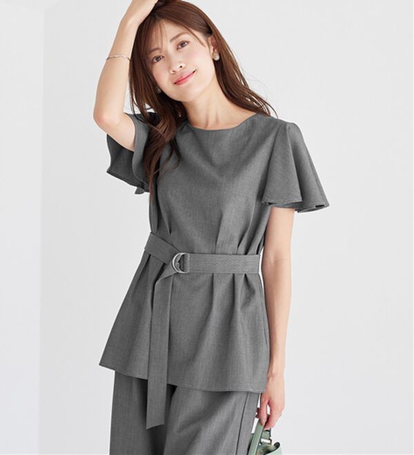 alotta（アロッタ）の「選べる！きれいめ麻調セットアップ（セットアップ）」｜グレー／ブラウス