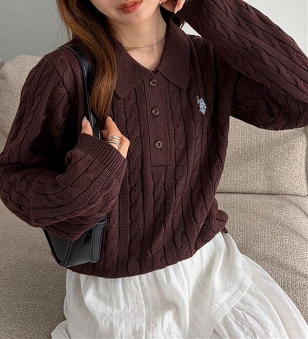 RANAN（ラナン）の「＜U.S.POLO ASSN.＞刺繍長袖ケーブルポロニット（ニット・セーター）」｜詳細画像