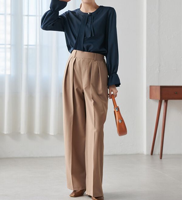 RANAN（ラナン）の「【選べる股下】きれい見え２タックワイドスラックス（ワイドパンツ・ガウチョ）」｜詳細画像