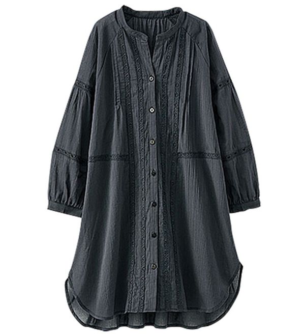 BELLUNA（ベルーナ）の「刺しゅうレース切替シャツチュニック（チュニック）」｜チャコール