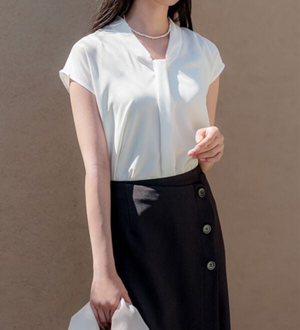 GeeRA（ジーラ）の「【２点】単品使いもできる！ベーシックブラウス＆スカートセットアップ（スカートスーツ）」｜詳細画像