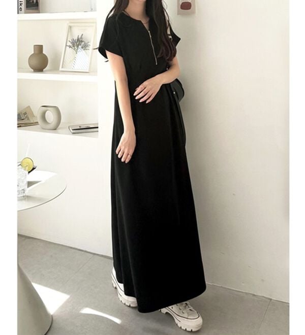 GeeRA（ジーラ）の「前後2WAYハーフジップフレンチ袖ワンピース（カットソーワンピース）」｜詳細画像