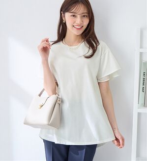 alotta（アロッタ）の「【接触冷感】＜丈が選べる＞袖口シフォンＴシャツ／チュニック（カットソー）」｜オフホワイト／チュニック丈