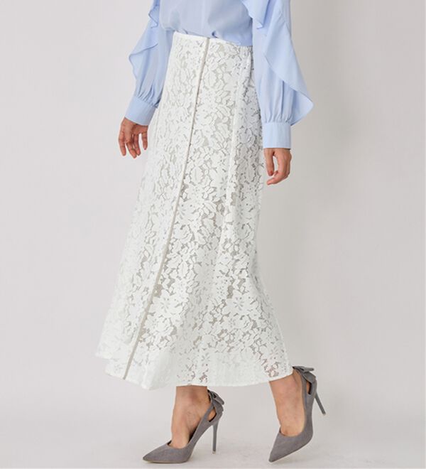 【美品】ZADIG&VOLTAIREジュリエットプリントロングスカート花柄レース 上品に決まる】配色パイピングレーススカート【美人百花掲載
