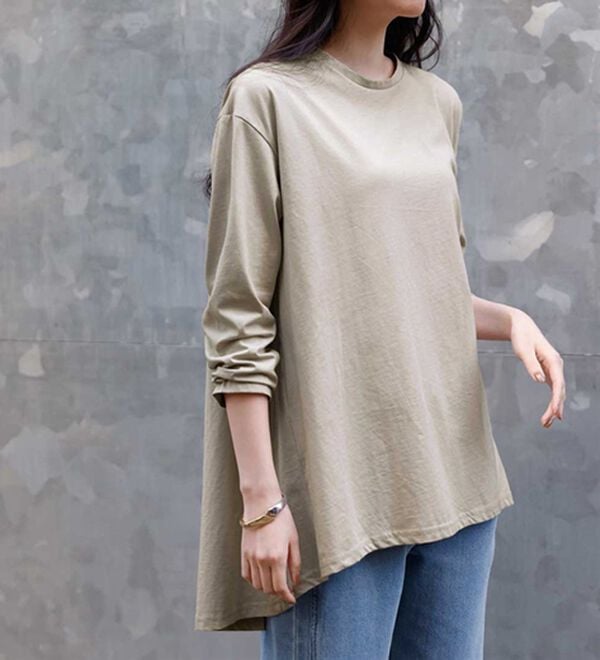 RANAN（ラナン）の「＜ＢＣ＞綿１００％ひんやりフレアーシルエットチュニック（カットソー）」｜ライトグレー