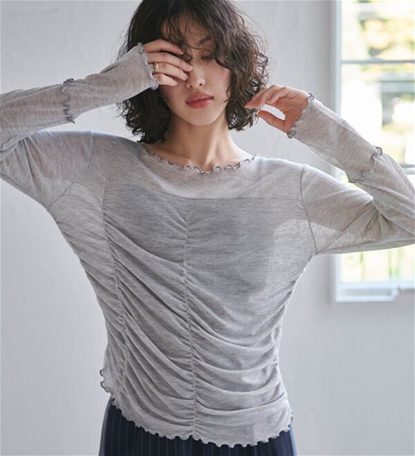 RANAN（ラナン）の「ギャザーデザインシアーTシャツ（Tシャツ）」｜詳細画像