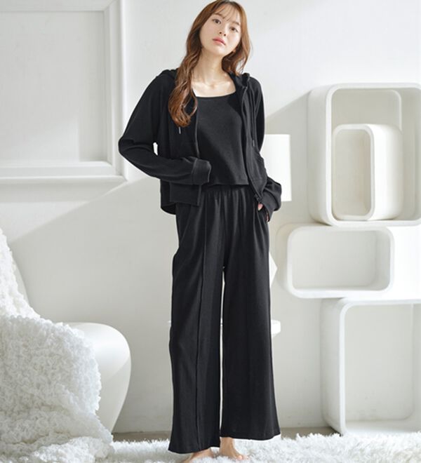 YU'NOW（ユナウ）の「【３点セット】＜ショートパーカータイプ＞ワッフルルームウェアセット（パジャマ・ルームウェア）」｜詳細画像