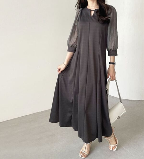 GeeRA（ジーラ）の「袖楊柳シアー美ラインワンピース（カットソーワンピース）」｜詳細画像