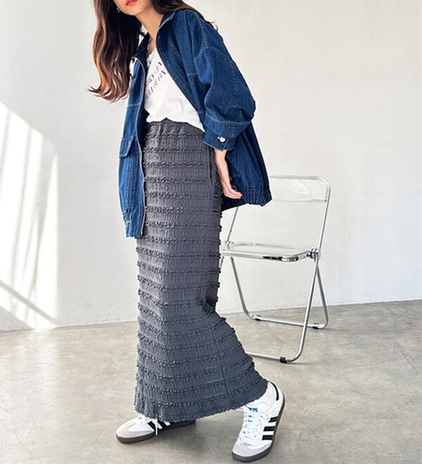 GeeRA（ジーラ）の「すっきりオシャレ見え！ジャカードレースタイトスカート（ロングスカート）」｜詳細画像