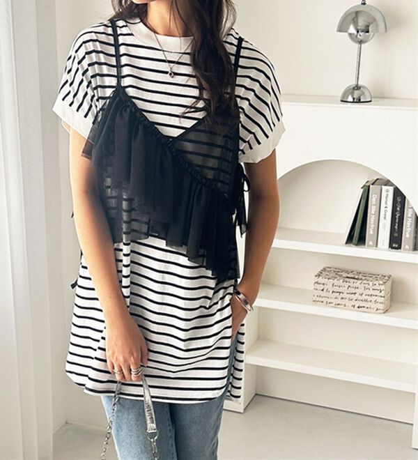 GeeRA（ジーラ）の「綿１００％フレンチスリーブチュニックＴシャツ（カットソー）」｜詳細画像