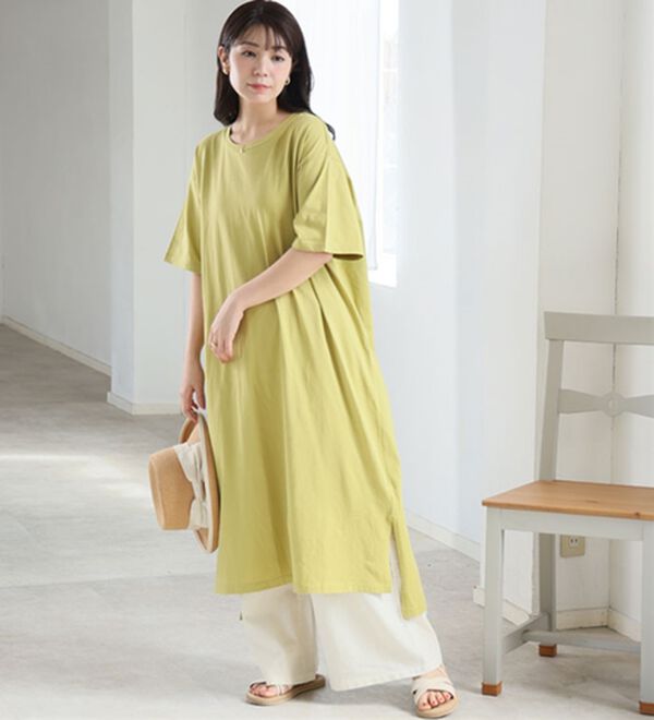 A HAPPY MARILYN（アハッピーマリリン）の「【Ｌ～１０Ｌ】選べる２丈！綿１００％ストンと楽ちん！着心地さらりゆるＴワンピース＆チュニック（チュニック）」｜詳細画像