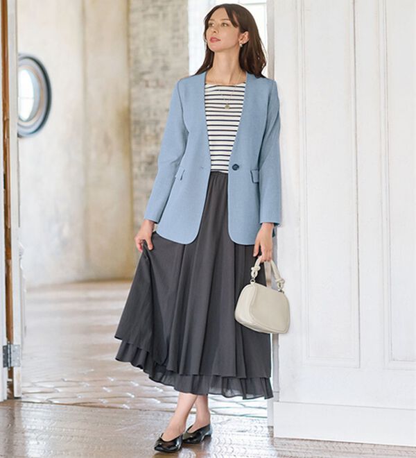 BELLUNA（ベルーナ）の「＜楽スタフィット＞ノーカラージャケット（ノーカラージャケット）」｜詳細画像