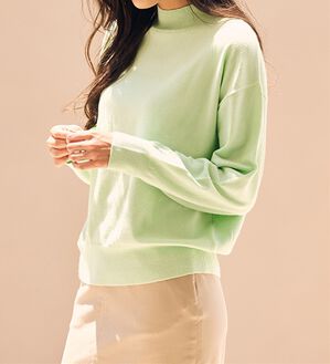 RANAN（ラナン）の「もちもちベーシックニット（Vネック・ハイネック）（ニット・セーター）」｜ペールミント ハイネック