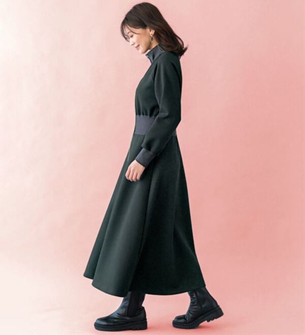 BELLUNA（ベルーナ）の「【ＳＭＡＲＴ　ＥＣＯ　ＪＥＲＳＥＹ】リブ切替ワンピース（ロングワンピース）」｜詳細画像