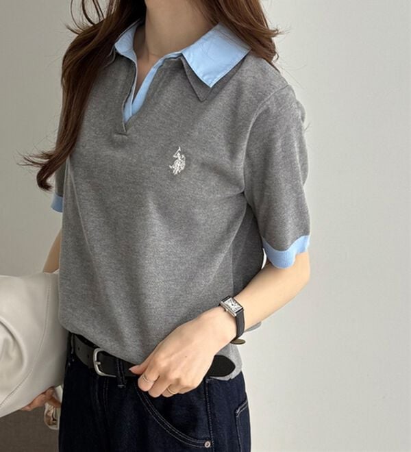 GeeRA（ジーラ）の「【ＵＳ．ＰＯＬＯ．ＡＳＳＮ】衿付ポロニットトップス（ニット・セーター）」｜詳細画像